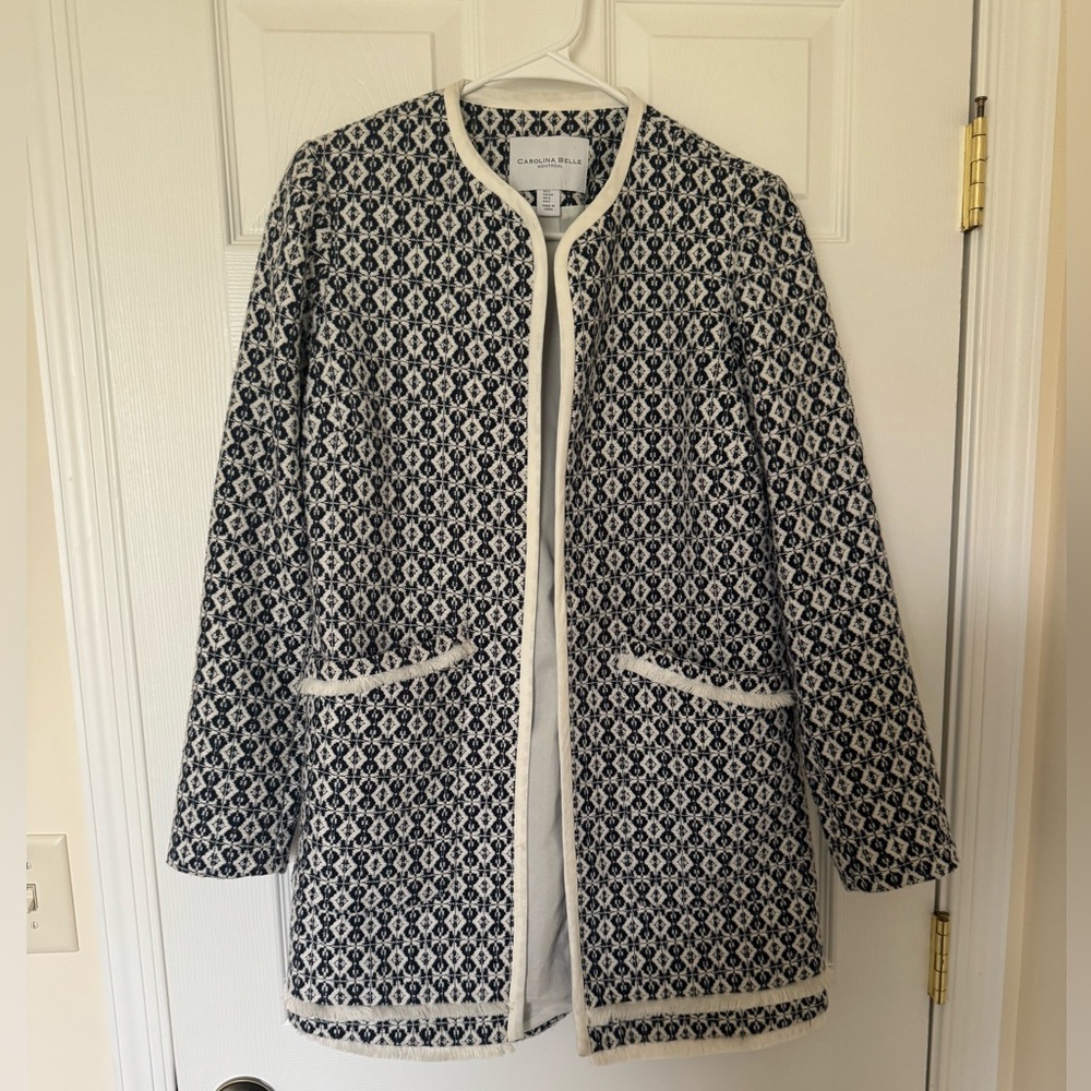 Carolina Belle Montreal Blue and White Open Front Jacket